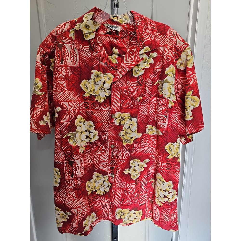 Vintage Hoaloha Hawaiian Shirt Red Floral Aloha Hawaii Tropical Button Up
